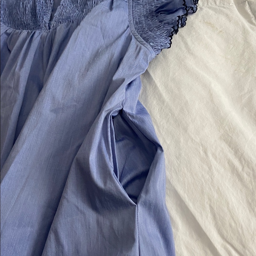 Blue Smocked Dress with Ruffled Sleeves - Picture 3 of 8